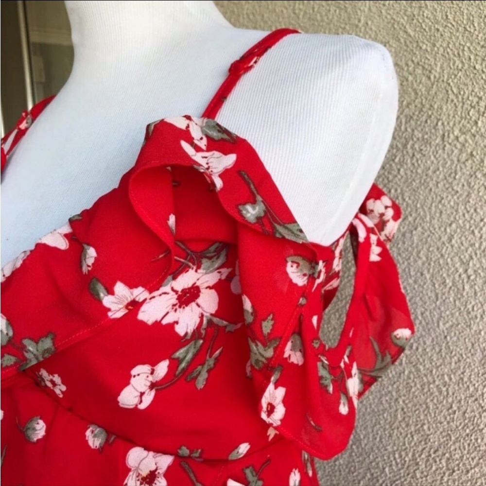Floral Red Ruffle Dress - Picture 2 of 8